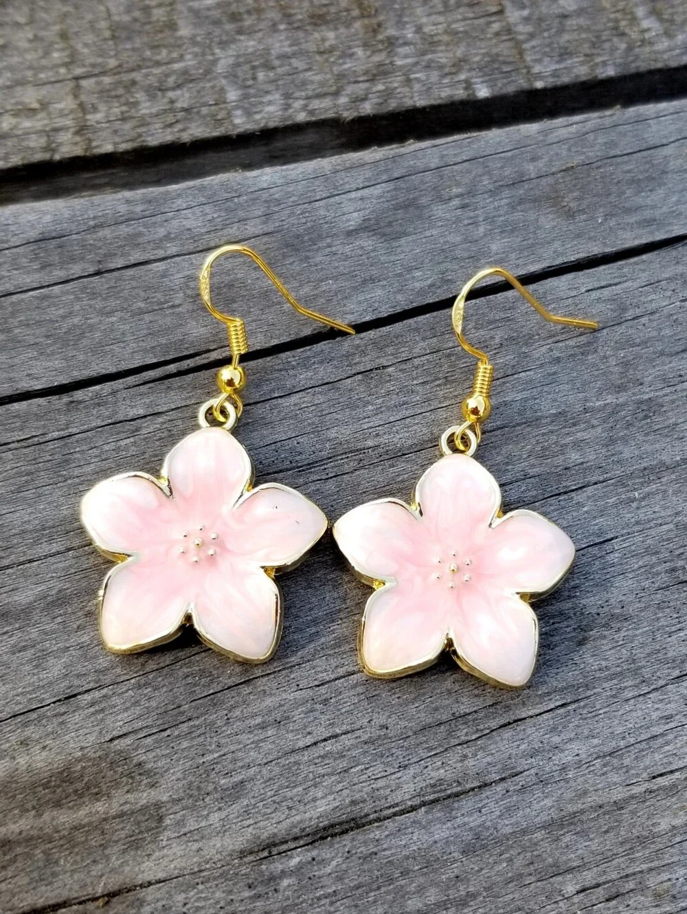 14k Gold Pink Tourmaline Floral Stud Earrings, Pink Flower Dangle Earrings